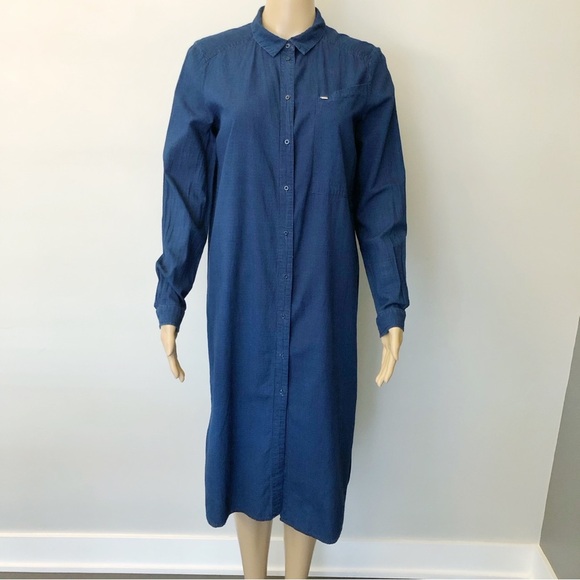 STUDIO ONLY Oversized Minimalist Navy Loose Fit Long Sleeves Maxi Shirt Dress. - Picture 1 of 14